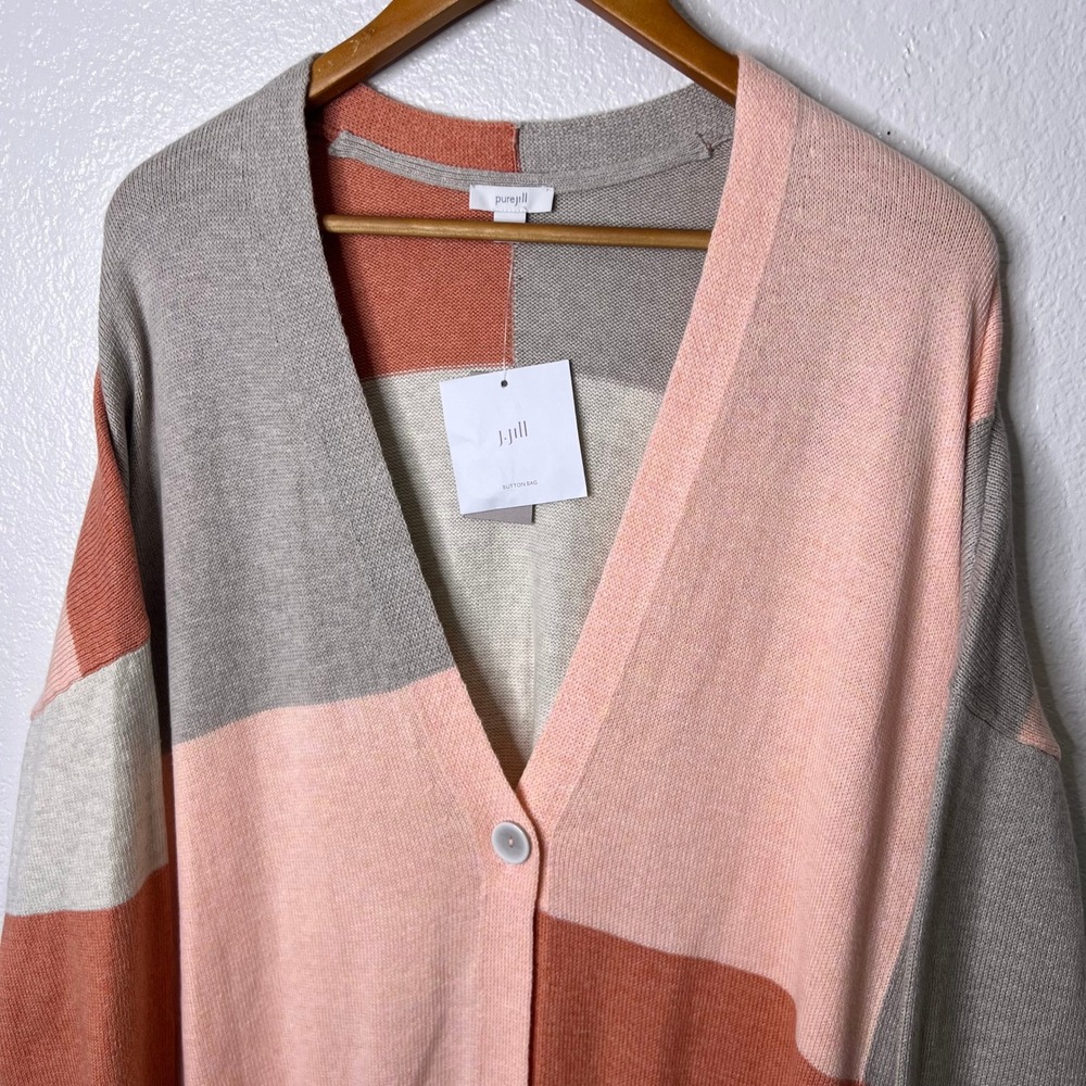 J. Jill Pure Jill Colorblock One Button Longline Cardigan Sweater XL Pink NWT - Picture 3 of 8